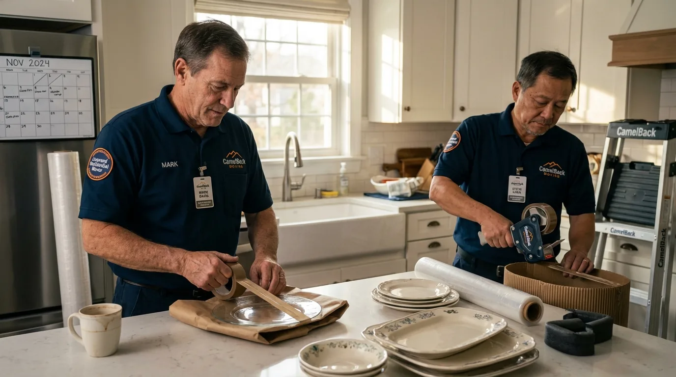 Professional crew packing kitchen dishware in Bulverde, TX